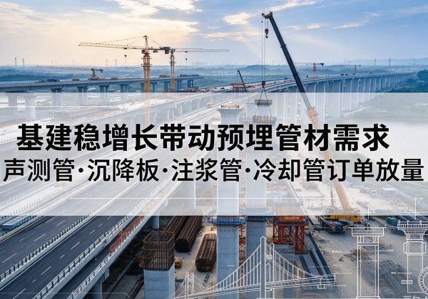 让胡路基建稳增长带动预埋监测管材需求，声测管、沉降板、注浆管订单持续放量